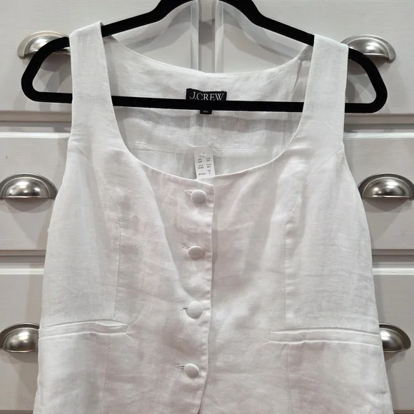 NWY J. Crew White Linen Button-Front Square-Neck Tank - Picture 3 of 9